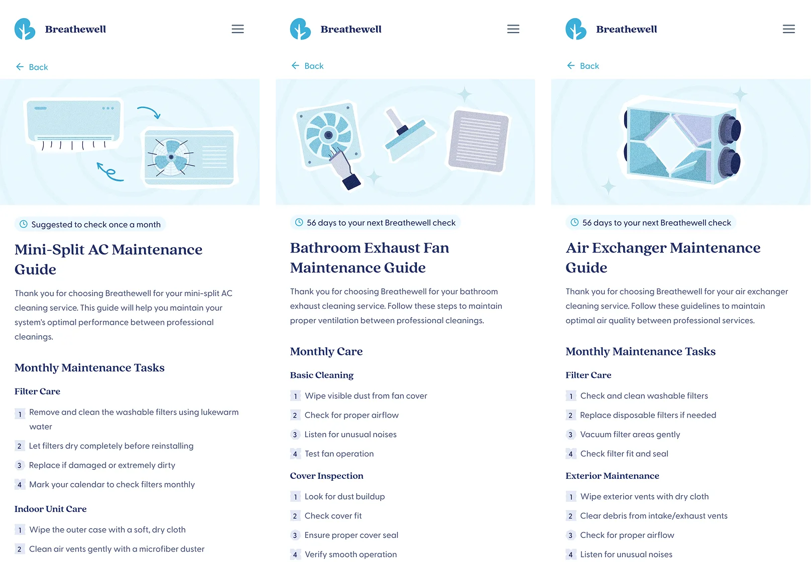 Breathewell maintenance guide cards